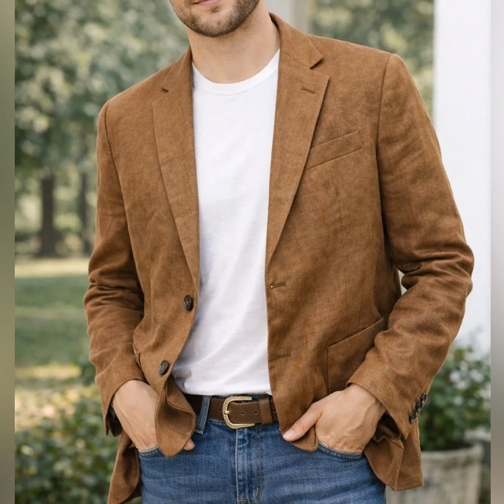8 by‎ yoox 100% flax Classic Tan Blazer for Men 46